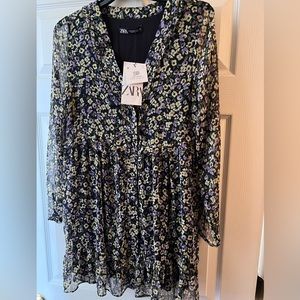 Zara Black Flowered Short Dress